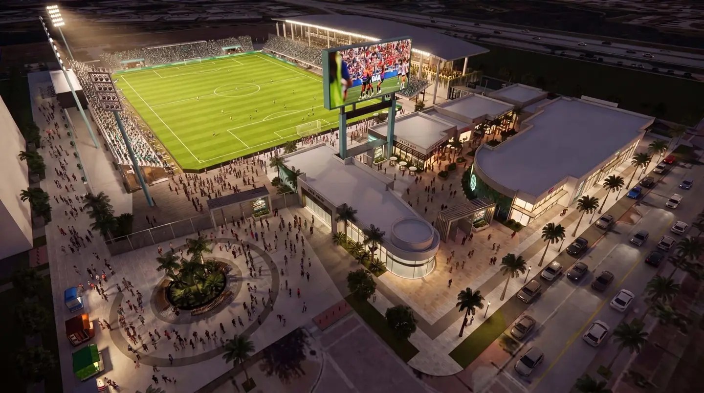 Aerial render of the Port St. Lucie SC stadium complex